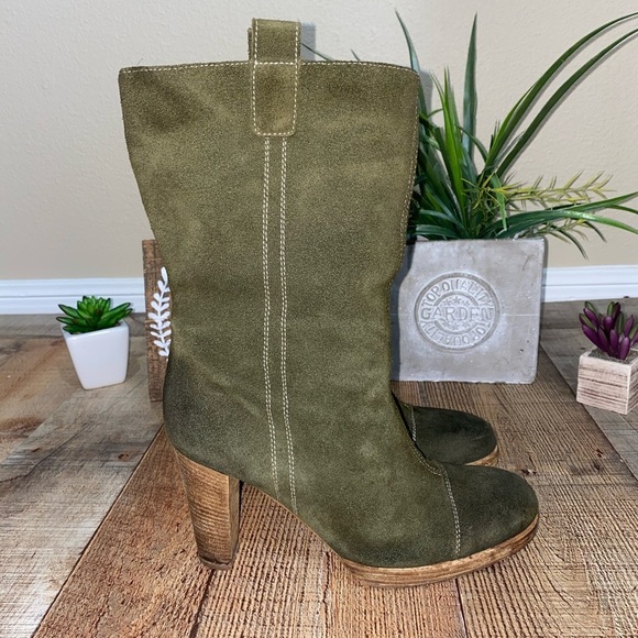 Nine West Shoes - Nine West Olive Green Suede Mid Calf Boots